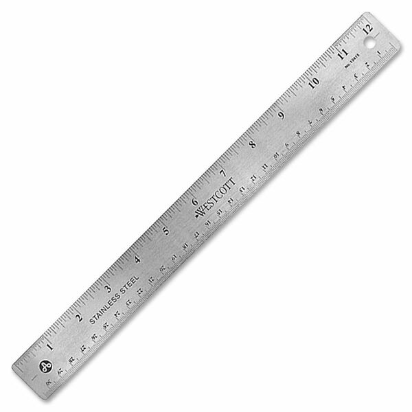 Acme United Wescott Ruler - 30.48 cm Length - 1/16, 1/32 Graduations - Imperial Measuring System - Stainless Steel - Silver - 1 Each