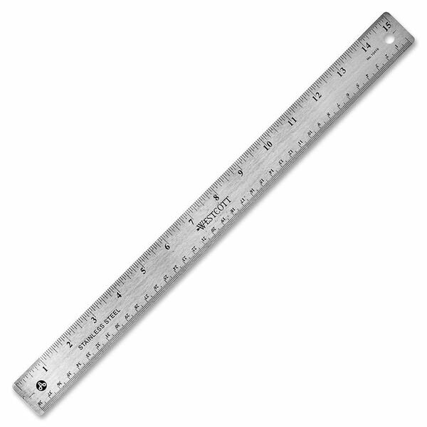 Acme United Wescott Ruler - 38.10 cm Length - 1/16, 1/32 Graduations - Imperial Measuring System - Stainless Steel - Silver - 1 Each