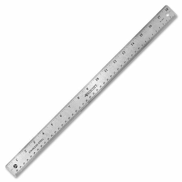 Acme United Wescott Ruler - 45.72 cm Length - 1/16, 1/32 Graduations - Imperial Measuring System - Stainless Steel - Silver - 1 Each
