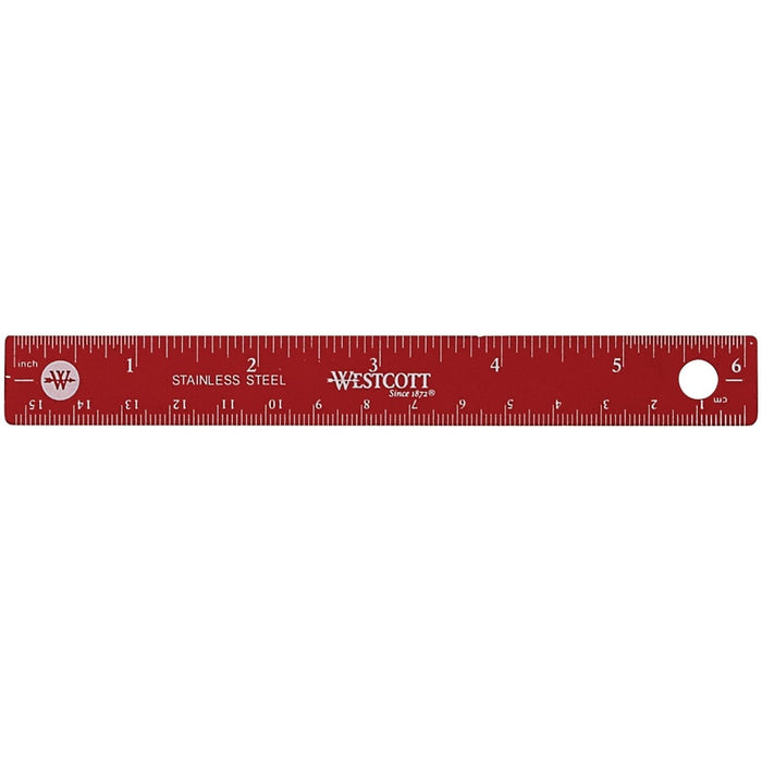 Acme United Colored Stainless Steel Ruler - 15.24 cm Length - Imperial, Metric Measuring System - Stainless Steel - 1 Each