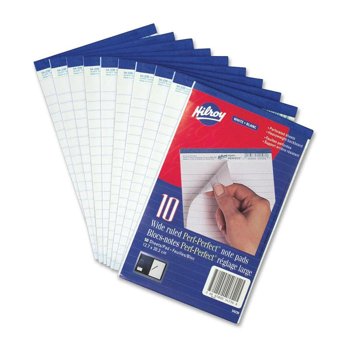 Hilroy Micro Perforated Business Notepad - 50 Sheets - 0.28" (7.14 mm) Ruled - 5" (12.70 cm) x 7 3/8" (18.73 cm) Sheet Size - White Paper - Micro Perforated, Easy Peel - 1 Each