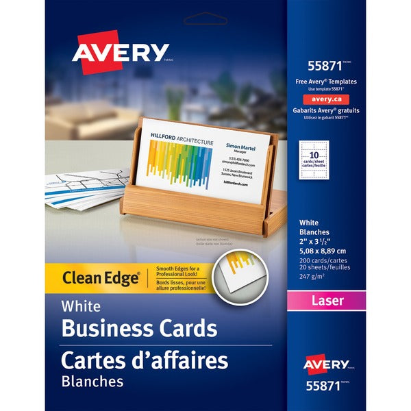 Avery&reg; Business Card - 2" (50.80 mm) x 3 1/2" (88.90 mm) - Heavyweight - White - 200 / Pack