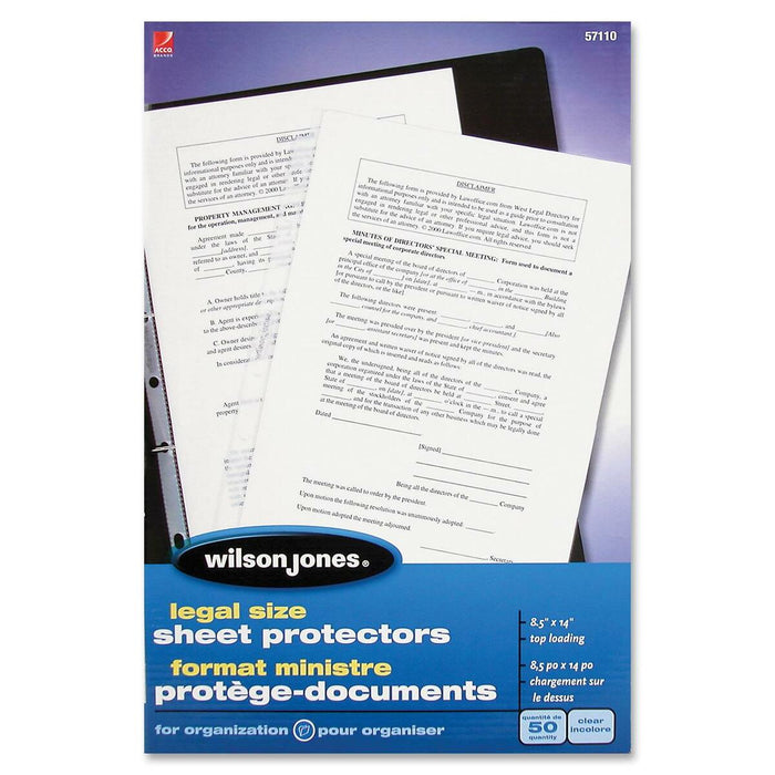 Wilson Jones Sheet Protector - For Legal 8 1/2" (215.90 mm) x 14" (355.60 mm) Sheet - Ring Binder - Rectangular - Clear - 50 / Pack