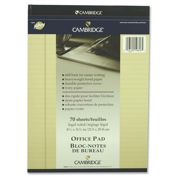 Hilroy Cambridge Office Notepad - 70 Sheets - Wire Bound - Ruled Front Ruling - Ruled Margin - 20 lb (9071.85 g) Basis Weight - Legal - 8 1/2" (215.90 mm) x 11 3/4" (298.45 mm) Sheet Size - Ivory Paper - Numbered, Micro Perforated, Easy Tear, Stiff-back,
