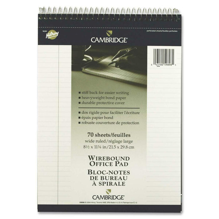Hilroy Top Wire Bound Notebook - 80 Sheets - Wire Bound - 18 lb (8164.66 g) Basis Weight - 8 1/2" (21.59 cm) x 11 3/4" (29.85 cm) Sheet Size - White Paper - Copper Binding - Stiff Cover - Durable Cover, Stiff-back - 1 Each