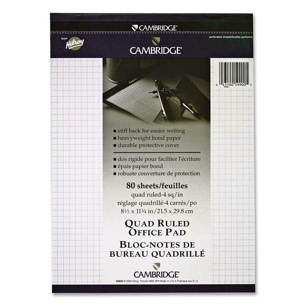 Mead Cambridge Quad Ruled Office Pad - 80 Sheets - Strip - Quad Ruled Front Ruling - 20 lb (9071.85 g) Basis Weight - 8 1/2" (21.59 cm) x 11 3/4" (29.85 cm) Sheet Size - Rigid - 1 Each