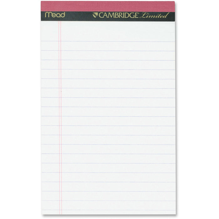 Hilroy Cambridge Limited Perforated Pad - 50 Sheets - Red Margin - 20 lb (9071.85 g) Basis Weight - 5" (12.70 cm) x 8" (20.32 cm) Sheet Size - White Cover - Stiff-back, Perforated - 3 / Pack