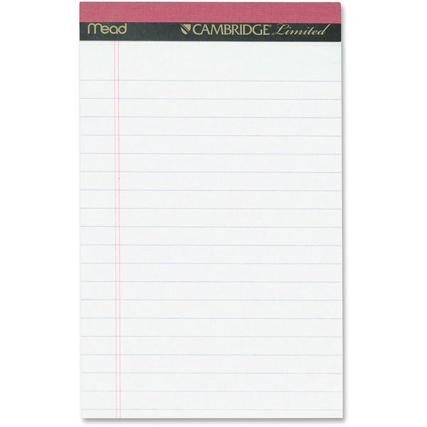 Hilroy Cambridge Limited Perforated Pad - 50 Sheets - Red Margin - 20 lb (9071.85 g) Basis Weight - 5" (12.70 cm) x 8" (20.32 cm) Sheet Size - White Cover - Stiff-back, Perforated - 3 / Pack