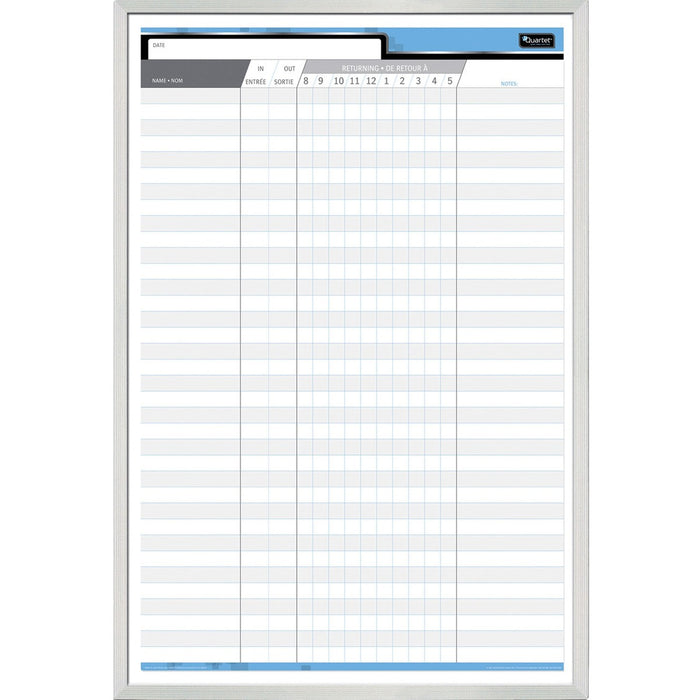 Quartet Bilingual Personnel Dry-Erase Board - 24" (60.96 cm) Width x 36" (91.44 cm) Height - Aluminum Frame - 1 Each