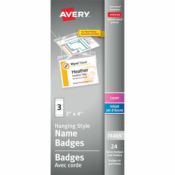 Avery&reg; Hanging Name Badge kit for Laser and Inkjet Printers, 4" x 3" - 24 / Pack