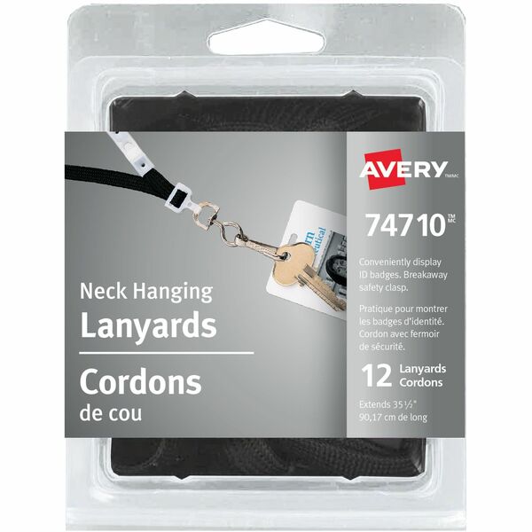 Avery&reg; Neck Hanging Lanyards, 35½" - 12 / Pack - 35.50" (901.70 mm) Length - Black