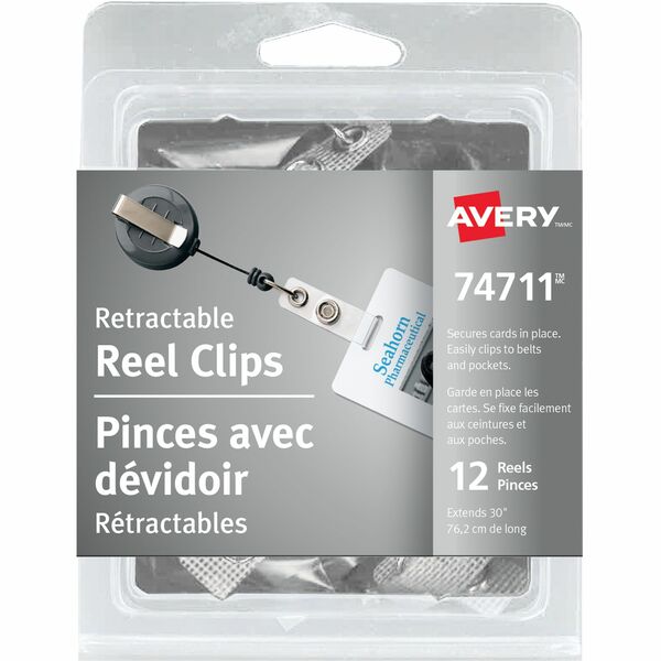 Avery&reg; Retractable Reel Clip, 30" - 30" (762 mm) Height - 12 / Pack