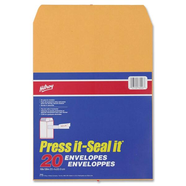 Hilroy Press-It Seal-It Kraft Adhesive Envelopes - Business - 10" Width x 13" Length - Self-sealing - 20 / Pack