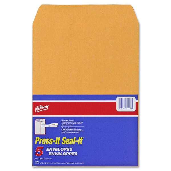 Hilroy Press-It Seal-It Self Adhesive Envelope - Business - 9" (228.60 mm) Width x 12" (304.80 mm) Length - Self-sealing - 5 / Pack