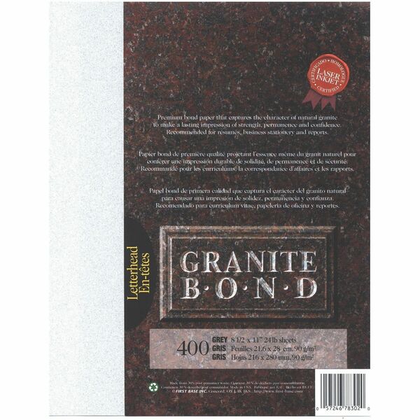 St. James&reg; Granite Bond, 24 lb Letter-Size Paper, Gray, Pack of 400, 78302