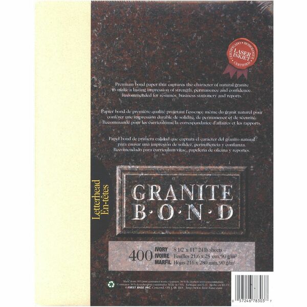St. James&reg; Granite Bond, 24 lb Letter-Size Paper, Ivory, Pack of 400, 78303