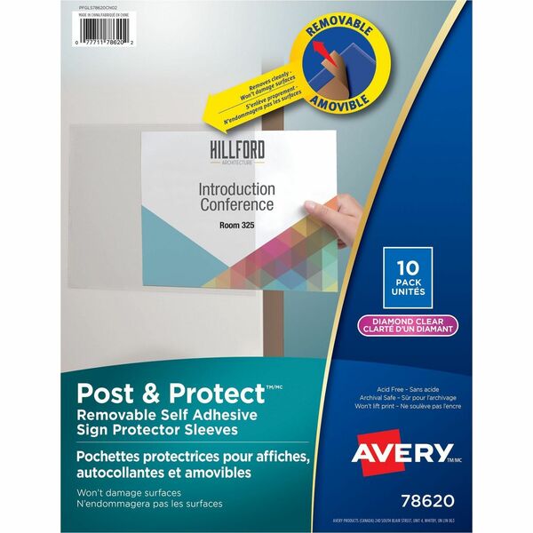 Avery&reg; Post & Protect Removable Self-Adhesive Display Protector - For Letter 8 1/2" x 11" Sheet - Rectangular - Clear - 10 / Pack