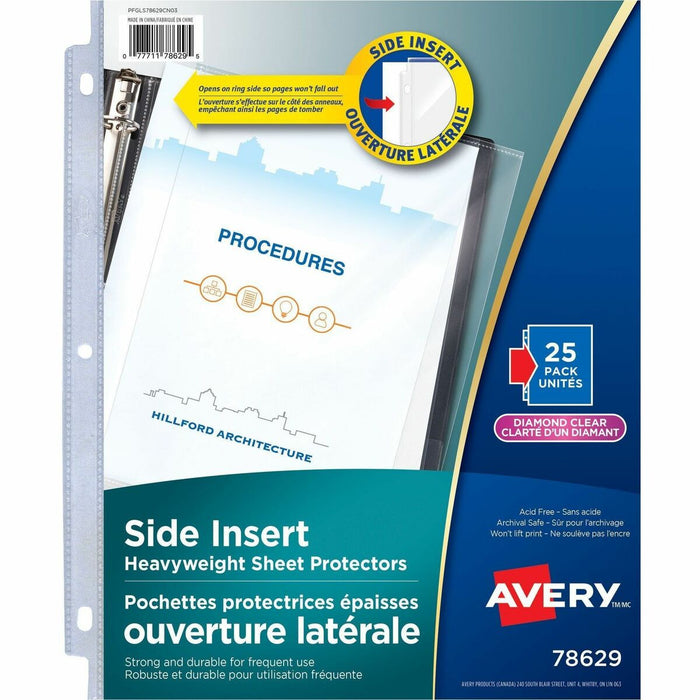 Avery&reg; Side Insert Sheet Protectors, 25/pk - For Letter 8 1/2" (215.90 mm) x 11" (279.40 mm) Sheet - Ring Binder - Rectangular - Diamond Clear - Polypropylene - 25 / Pack