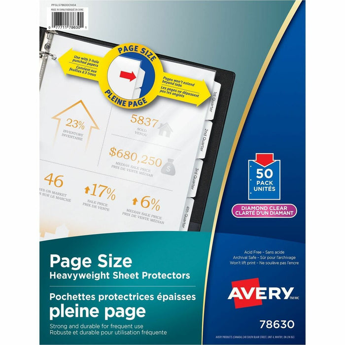 Avery&reg; Page Size Sheet Protectors - For Letter 8 1/2" (215.90 mm) x 11" (279.40 mm) Sheet - Ring Binder - Rectangular - Diamond Clear - Polypropylene - 50 / Pack