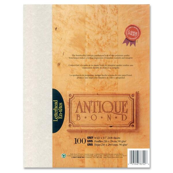 St. James&reg; 78722 Antique Bond Parchment Paper - Letter - 8 1/2" (215.90 mm) x 11" (279.40 mm) - 24 lb (10886.22 g) Basis Weight - Acid-free, Lignin-free - Gray - 100 Sheets - 100 / Pack