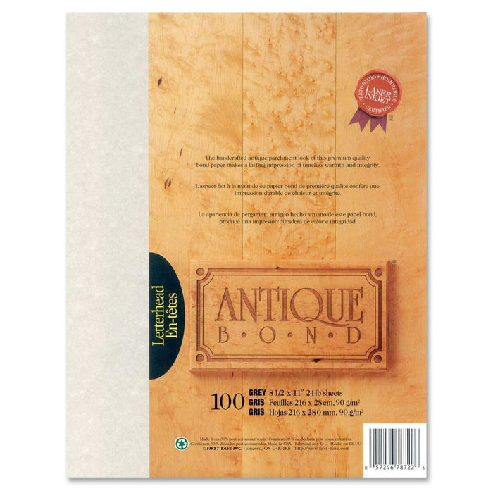 St. James&reg; 78722 Antique Bond Parchment Paper - Letter - 8 1/2" (215.90 mm) x 11" (279.40 mm) - 24 lb (10886.22 g) Basis Weight - Acid-free, Lignin-free - Gray - 100 Sheets - 100 / Pack