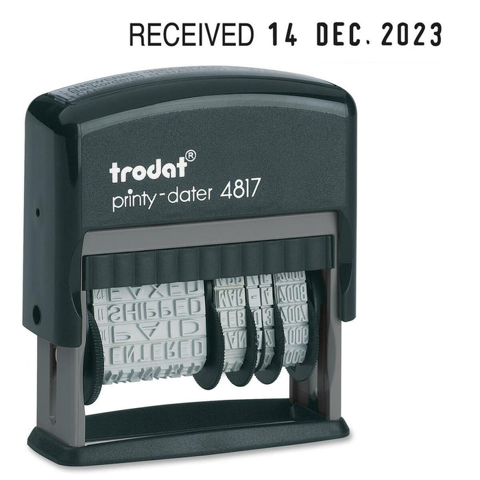 Trodat Dial-A-Phrase Date Stamp - Message/Date Stamp - ANSWERED, BACK ORDERED, CANCELLED, BILLED, CHARGED, DELIVERED, ENTERED, PAID, RECEIVED, SHIPPED, FAXED - No - 1 Each