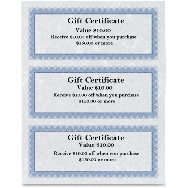 St. James&reg; Regent Gift Certificate - 24 lb (10886.22 g) Basis Weight - 8.50" (215.90 mm) Width x 3.50" (88.90 mm) Length - Laser, Inkjet Compatible - Blue, Silver - 25 / Pack