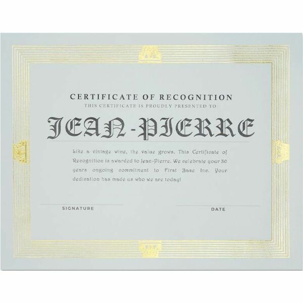 St. James&reg; Elite™ Certificates, Natural Linen with Capital Gold Foil Design, Pack of 12, 83427