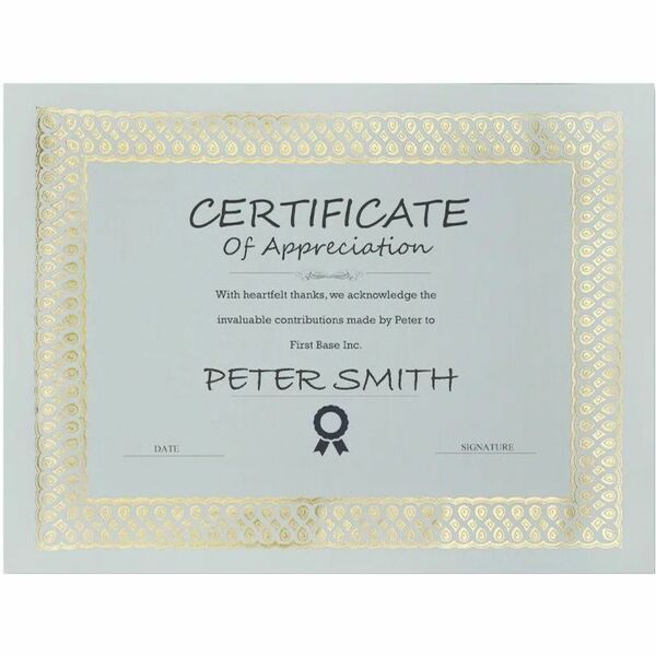 St. James&reg; Classic Gold Foil/Linen Certificate - 24 lb (10886.22 g) Basis Weight - "Certificate of Appreciation" - 8.50" (215.90 mm) Width x 11" (279.40 mm) Length - Inkjet, Laser Compatible - Paper - 12 / Pack