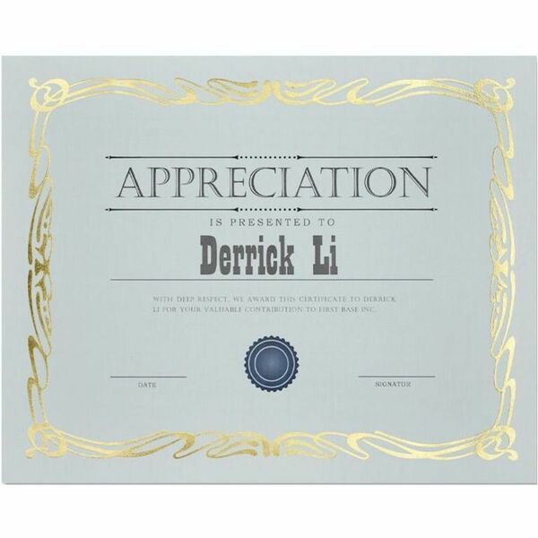 St. James&reg; Elite™ Certificates, Natural Linen with Deco Gold Foil Design, Pack of 12, 83429