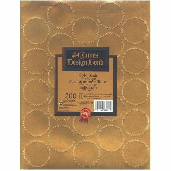 First Base Gold Imprintable Seal - Round - 1.75" (44.45 mm) Diameter - For Certificate, Award - Gold - 8 / Pack