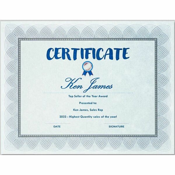 St. James&reg; Regent Certificate - 24 lb (10886.22 g) Basis Weight - 8.50" (215.90 mm) Width x 11" (279.40 mm) Length - Inkjet, Laser Compatible - Blue, Silver - 100 / Pack