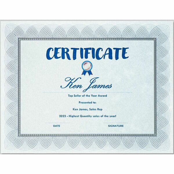 St. James&reg; Certificates, 24 lb Paper, Regent Blue, Pack of 100, 83500