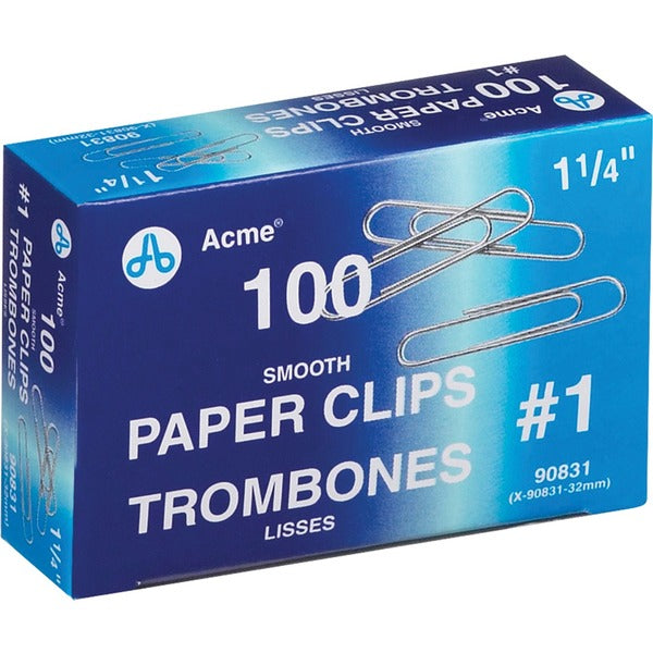 Acme United Smooth Paper Clip - Steel - 100 / Box