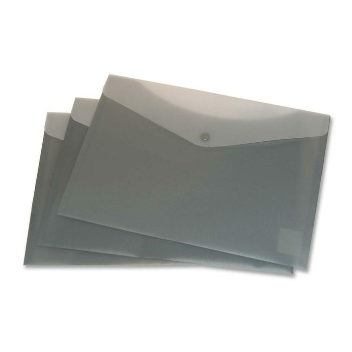 VLB Vinyl File Pocket - 9" (228.60 mm) x 13 1/4" (336.55 mm) - 2 Front & Back Pocket(s) - Polypropylene - Charcoal - Durable, Button Closure - 6 / Pack