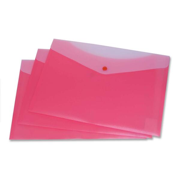 VLB Vinyl File Pocket - 9" (228.60 mm) x 13 1/4" (336.55 mm) - 2 Front & Back Pocket(s) - Polypropylene - Strawberry - Durable, Snap Closure, Button Closure - 1 Each