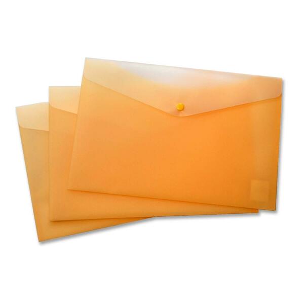 VLB Vinyl File Pocket - 9" (228.60 mm) x 13 1/4" (336.55 mm) - 2 Front & Back Pocket(s) - Polypropylene - Yellow - Durable, Snap Closure, Button Closure - 1 Each