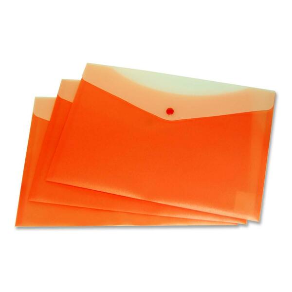 VLB Vinyl File Pocket - 9" (228.60 mm) x 13 1/4" (336.55 mm) - 2 Front & Back Pocket(s) - Polypropylene - Tangerine - Durable, Snap Closure, Button Closure - 1 Each