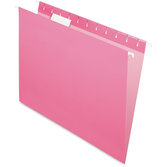 Pendaflex Essentials 1/5 Tab Cut Letter Yes Hanging Folder - 8 1/2" (215.90 mm) x 11" (279.40 mm) - Pink - Durable, Hanging Rod - 10% Recycled - 25 / Box