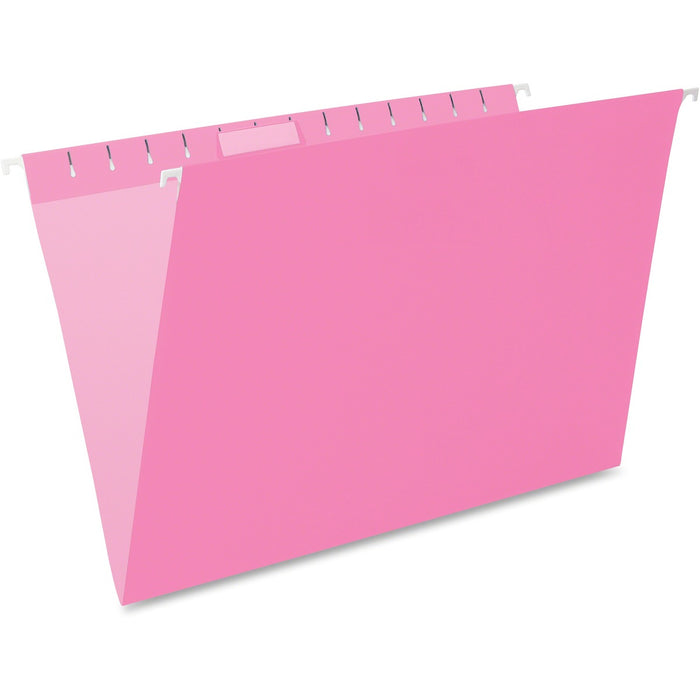 Pendaflex Essentials 1/5 Tab Cut Legal Yes Hanging Folder - 8 1/2" (215.90 mm) x 14" (355.60 mm) - Pink - Durable, Hanging Rod - 10% Recycled - 25 / Box