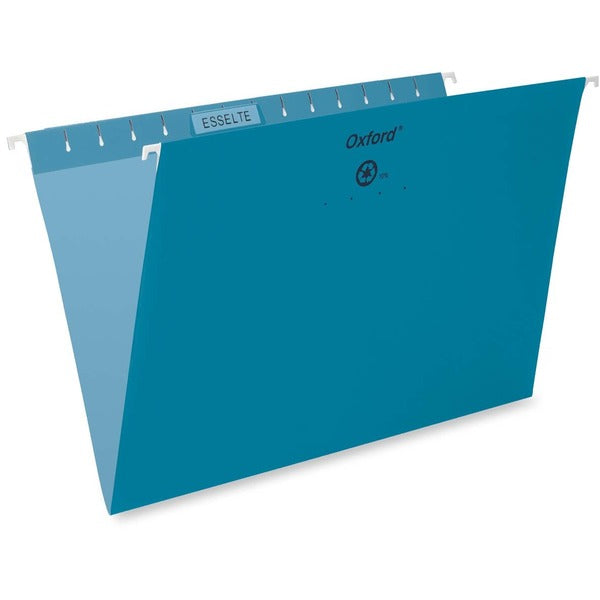 Pendaflex Essentials 1/5 Tab Cut Legal Recycled Hanging Folder - 8 1/2" (215.90 mm) x 14" (355.60 mm) - Teal - Durable, Hanging Rod - 10% Recycled - 25 / Box