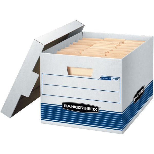 Bankers Box Quick/Storage Box - Internal Dimensions: 12" (304.80 mm) Width x 15" (381 mm) Depth x 10" (254 mm) Height - External Dimensions: 12.8" (323.85 mm) Width x 16.5" (419.10 mm) Depth x 10.5" (266.70 mm) Height - Media Size Supported: Letter, Legal