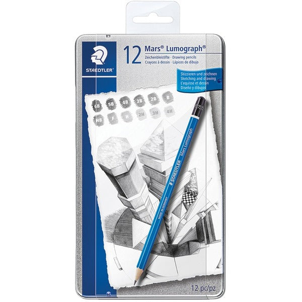 Staedtler Mars Lumograph Drawing Pencil - B, 3B, 4B, 5B, 6B, F, H, 2H, 3H, 4H, HB Lead - Graphite Lead - Cedar Barrel - 12 / Set