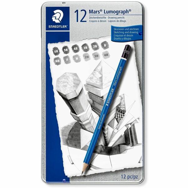 Staedtler Mars Lumograph Drawing Pencil - Graphite Lead - B, 3B, 4B, 5B, 6B, F, H, 2H, 3H, 4H, HB - Cedar Barrel - 12 / Set