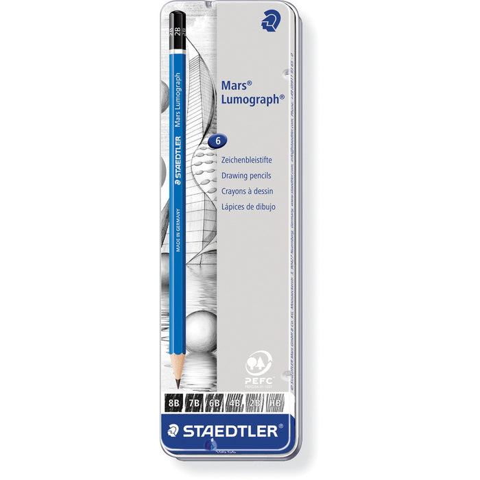 Staedtler Lumograph Drawing Pencil - 8B, 7B, 6B, 4B, 2B, HB - Cedar Barrel - 6 / Set
