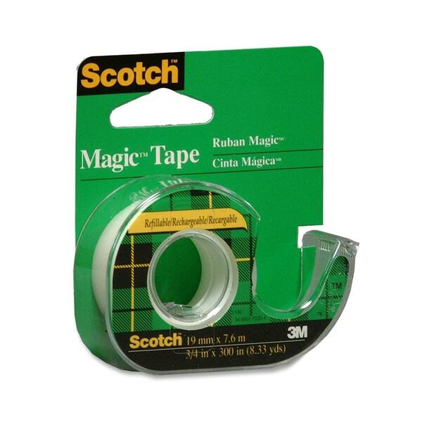 3M Scotch Magic Transparent Tape with Handheld Dispenser - 25 ft (7.6 m) Length x 0.75" (19 mm) Width - Clear - For Book - 1 Each