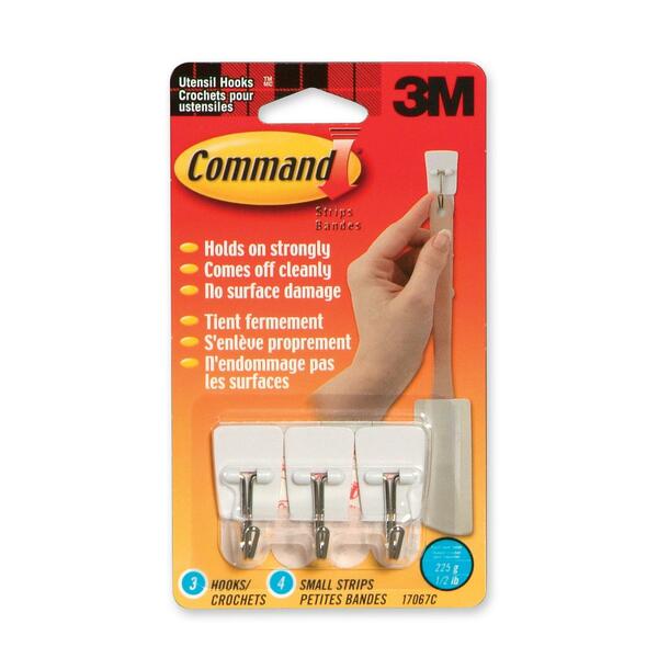 3M Command Adhesive Utensil Hook - 3 Hooks - 8 oz (226.80 g) Capacity - for Multipurpose - 3 / Pack