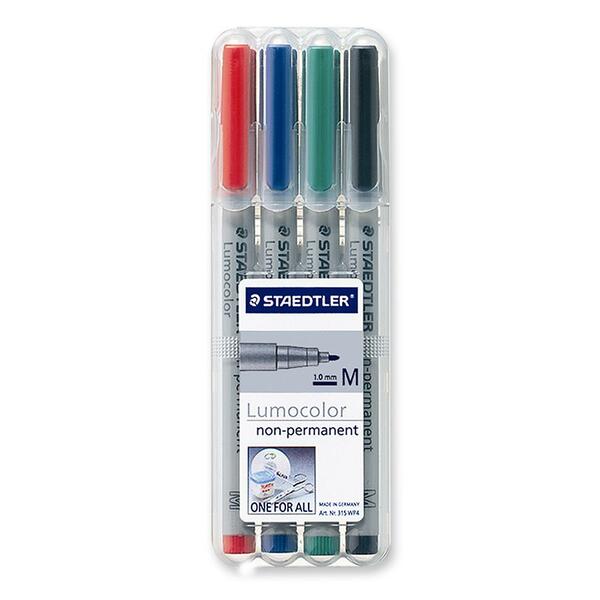 Lumocolor Non-Permanent Pen 315 - 1 mm (0.04") Medium Marker Point - Refillable - Red, Blue, Green, Black Ink - Water Based - Gray Polypropylene Barrel - 4 / Set