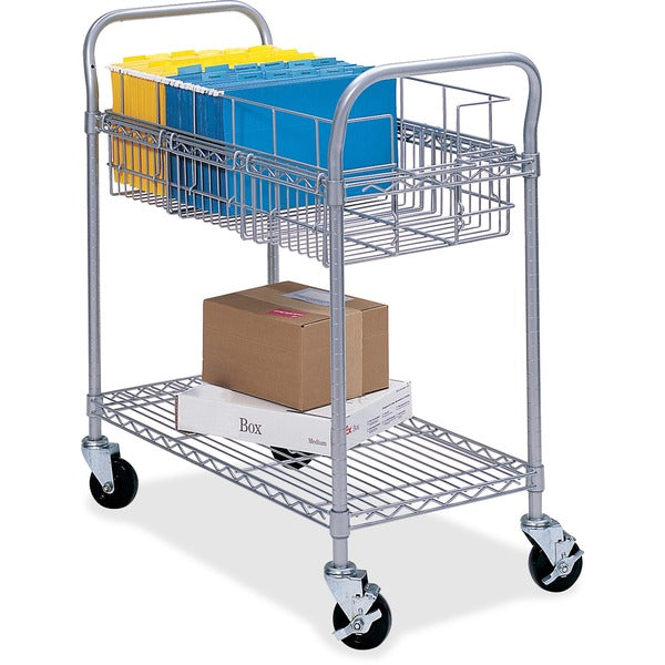 Safco Wire Mail Cart - 600 lb (272.16 kg) Load Capacity - 4 Casters - 4" (101.60 mm) Caster Size - Steel - 26.8" (679.45 mm) Width x 18.8" (476.25 mm) Depth x 38.5" (977.90 mm) Height - Gray - 1 Each