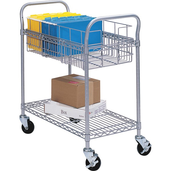 Safco Wire Mail Cart - Dual Handle - 600 lb (272.16 kg) Load Capacity - 4 Casters - 4" (101.60 mm) Caster Size - Steel - 18.8" (476.25 mm) Width x 39" (990.60 mm) Depth x 38.5" (977.90 mm) Height - Metallic Gray - 1 Each
